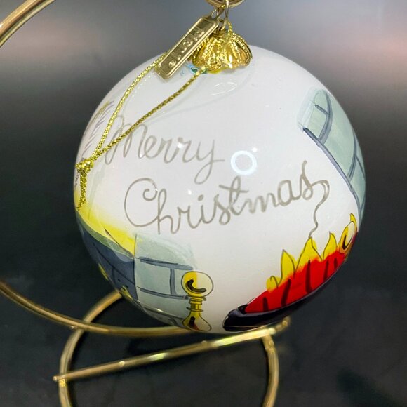 Pier 1 Li Bien Kitty Cat Round Glass Ornament 2017 3.5" with Box - Picture 3 of 4